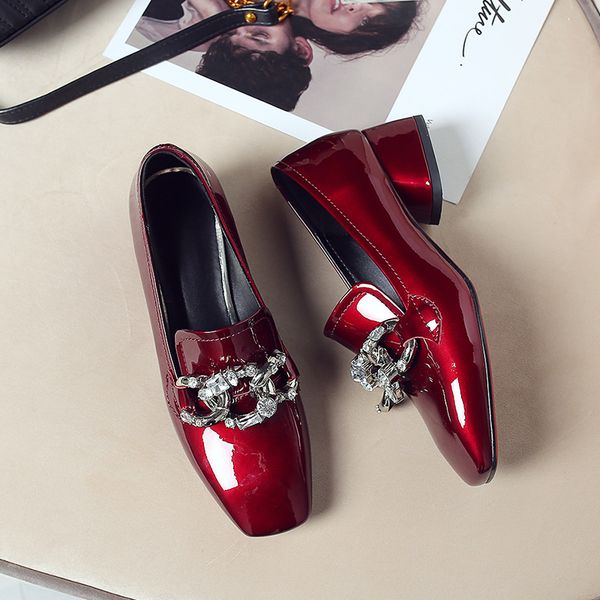 womens genuine patent leather slip-on pumps rhinestone chain fashion med heels spring new comfortable heeled shoes for women, Black
womens genuine patent leather slip-on pumps rhinestone chain fashion med heels spring new comfortable heeled shoes for women, Black