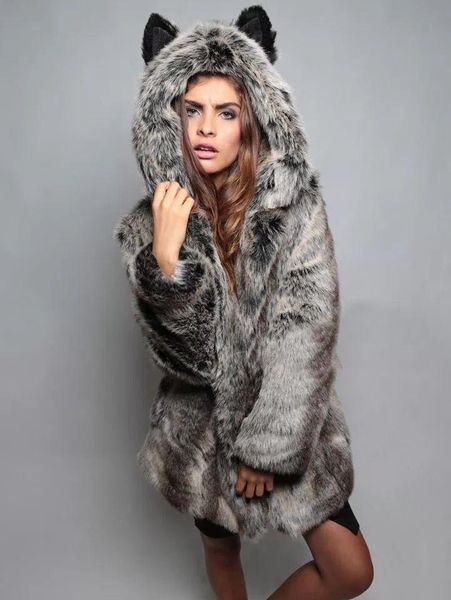 women's fur & faux like wolf artificial coat cartoon ear hooded coats plush jacket hood animal hat women outwear, Black
women's fur & faux like wolf artificial coat cartoon ear hooded coats plush jacket hood animal hat women outwear, Black