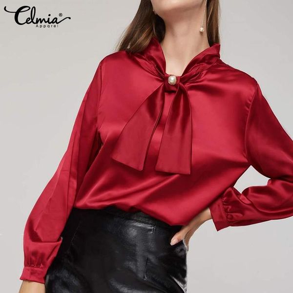 women's blouses & shirts celmia stylish elegant bow tie neck satin lady oversized long sleeve 2021 spring autumn blusas femme, White
women's blouses & shirts celmia stylish elegant bow tie neck satin lady oversized long sleeve 2021 spring autumn blusas femme, White