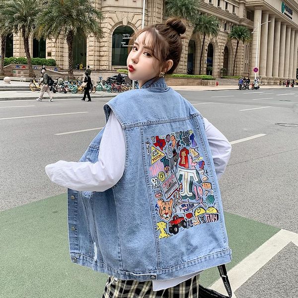 women's vests spring autumn oversized denim vest women korean casual coat vintage turn-down collar breasted sleeveless jacket waistcoat, Black;white
women's vests spring autumn oversized denim vest women korean casual coat vintage turn-down collar breasted sleeveless jacket waistcoat, Black;white
