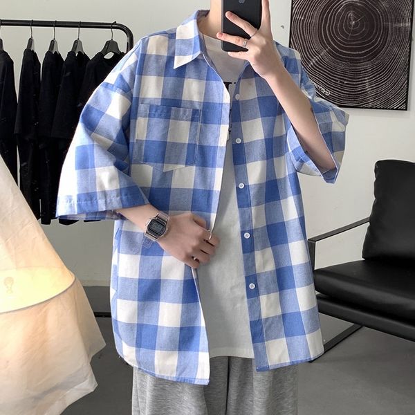 men's casual shirts summer short-sleeved fashion contrast streetwear loose plaid s dress -3xl xr9e, White;black
men's casual shirts summer short-sleeved fashion contrast streetwear loose plaid s dress -3xl xr9e, White;black