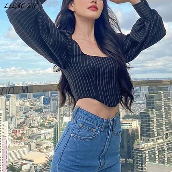 women's t-shirt lilac xn y2k striped lantern long sleeve crop t-shirts goth shorts streetwear kawaii clothes kpop clothing 2021, White
women's t-shirt lilac xn y2k striped lantern long sleeve crop t-shirts goth shorts streetwear kawaii clothes kpop clothing 2021, White