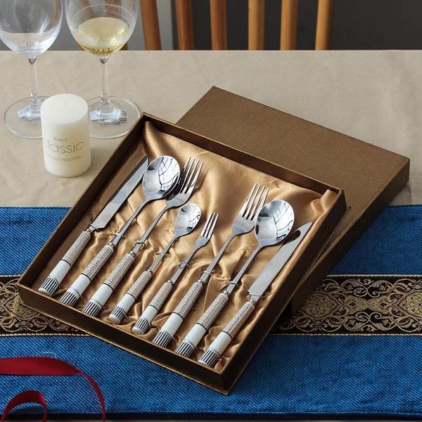 high grade western cuisine tableware steak knife fork spoon set ceramic handle exquisite package stainless steel
high grade western cuisine tableware steak knife fork spoon set ceramic handle exquisite package stainless steel
