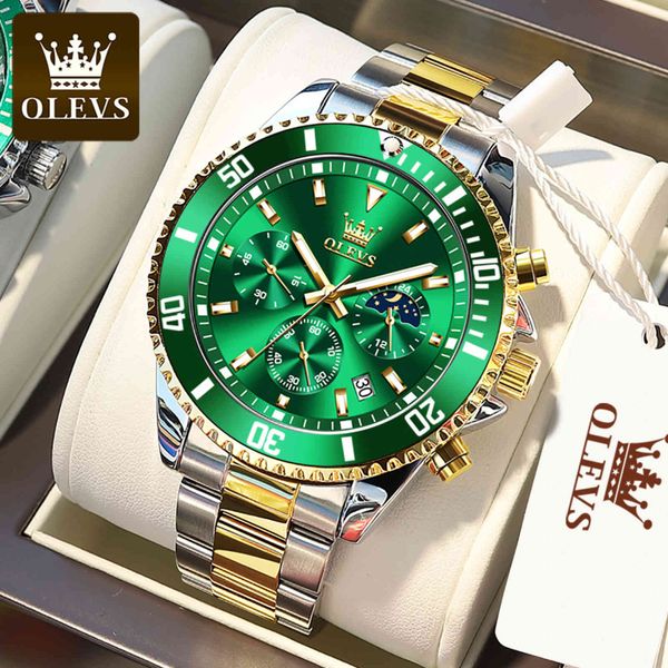 olevs watch for luxury stainless steel quartz wristwatches sports waterproof dive green gold men's watches 2870, Slivery;brown
olevs watch for luxury stainless steel quartz wristwatches sports waterproof dive green gold men's watches 2870, Slivery;brown