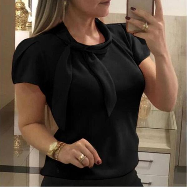 women's blouses & shirts women elegant blouse short sleeve bow chiffon summer office, White
women's blouses & shirts women elegant blouse short sleeve bow chiffon summer office, White