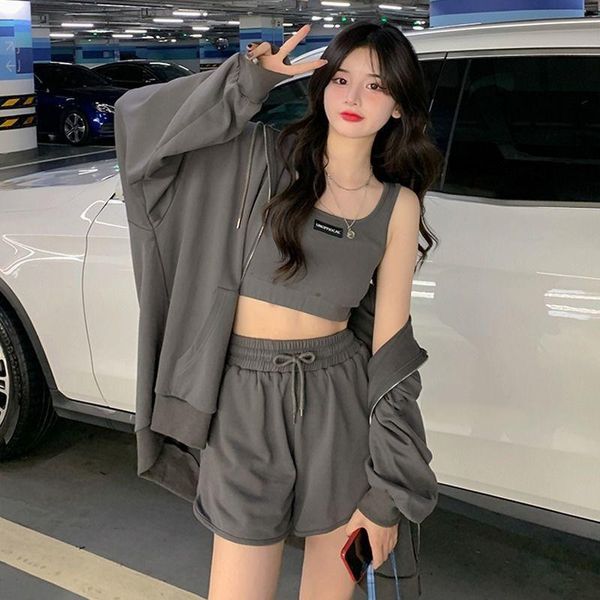 gym clothing sports suit women korean bra vest leisure hooded long-sleeved jacket drawstring wide-leg shorts girl three-piece, White;black
gym clothing sports suit women korean bra vest leisure hooded long-sleeved jacket drawstring wide-leg shorts girl three-piece, White;black