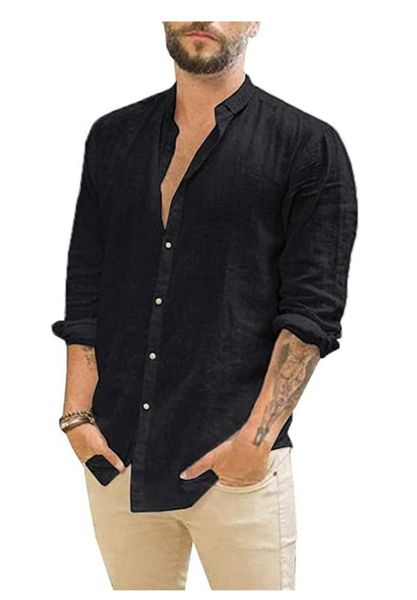 men's casual shirts linen cardigan solid color stand-up collar long-sleeved shirt 2021 spring and autumn fashion loose top, White;black
men's casual shirts linen cardigan solid color stand-up collar long-sleeved shirt 2021 spring and autumn fashion loose top, White;black