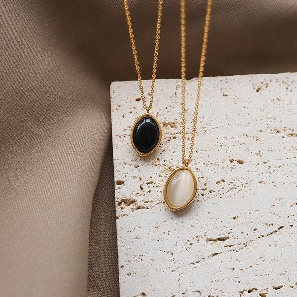 pendant necklaces vintage oval black white opal necklace simple gold plated stainless steel cat eye charm chains jewelry party gift, Silver
pendant necklaces vintage oval black white opal necklace simple gold plated stainless steel cat eye charm chains jewelry party gift, Silver