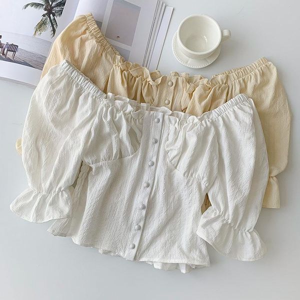 women's t-shirt slash neck white t shirt women ruched puff sleeve femme elegant ruffle cropped button short pullovers summer
women's t-shirt slash neck white t shirt women ruched puff sleeve femme elegant ruffle cropped button short pullovers summer