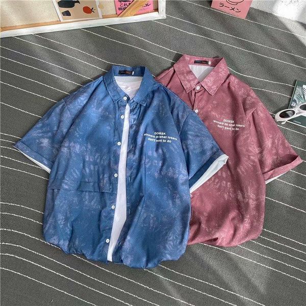 men's casual shirts dyeing shirt short-sleeved summer fashion brand loose and handsome red streetwear arrivals, White;black
men's casual shirts dyeing shirt short-sleeved summer fashion brand loose and handsome red streetwear arrivals, White;black