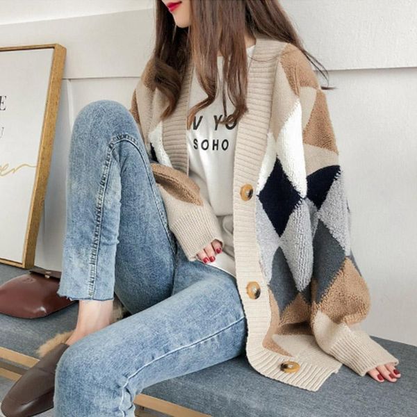 women's wool & blends sweaters puff sleeve 2021 single breasted casual winter fashionable v-neck plaid cardigans autumn loose, Black
women's wool & blends sweaters puff sleeve 2021 single breasted casual winter fashionable v-neck plaid cardigans autumn loose, Black