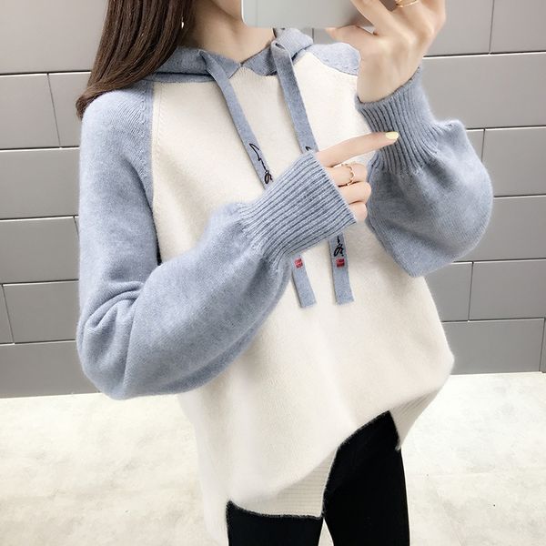 2021 new korean style women's autumn sweaters hooded knitted female spring pullovers lantern sleeve with lace up patchwork jumpers dgbc, White;black
2021 new korean style women's autumn sweaters hooded knitted female spring pullovers lantern sleeve with lace up patchwork jumpers dgbc, White;black
