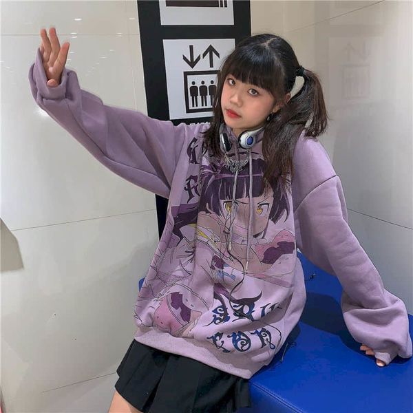 female hoodies autumn winter korean version harajuku bf japanese style comics print loose student with hoodie plus velvet sweater aw41, Black 
female hoodies autumn winter korean version harajuku bf japanese style comics print loose student with hoodie plus velvet sweater aw41, Black