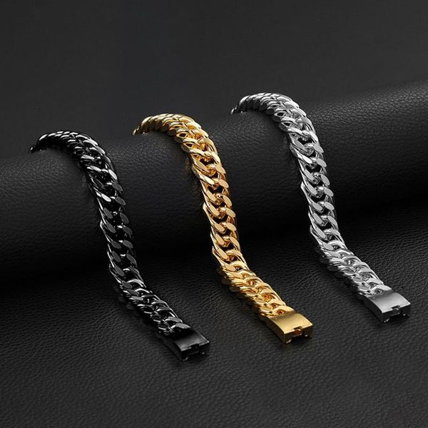 link, chain trendy cuban men hip hop double buckle bracelet classic 20cm length for women jewelry gift, Black
link, chain trendy cuban men hip hop double buckle bracelet classic 20cm length for women jewelry gift, Black