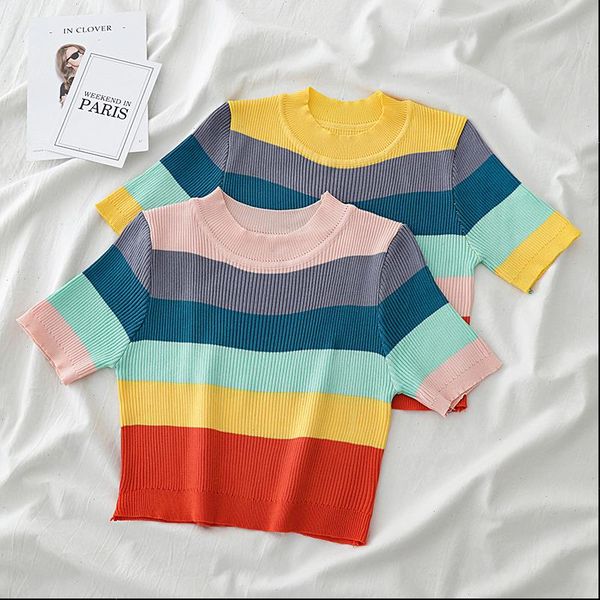 plain tee women knitted strips o neck t shirts women summer short sleeve casual street outwear crop tees for women, White
plain tee women knitted strips o neck t shirts women summer short sleeve casual street outwear crop tees for women, White