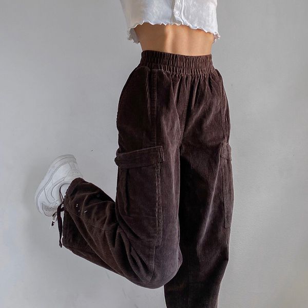 casual loose brown corduroy pants women elastic high waisted long trousers ladies pocket autumn winter joggers female, Black;white
casual loose brown corduroy pants women elastic high waisted long trousers ladies pocket autumn winter joggers female, Black;white