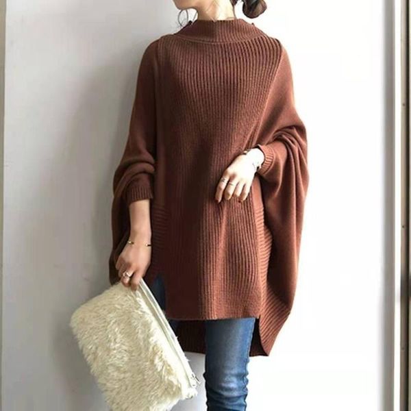 women's sweaters bat sleeve sweater autumn collar irregular long loose cloak., White;black
women's sweaters bat sleeve sweater autumn collar irregular long loose cloak., White;black