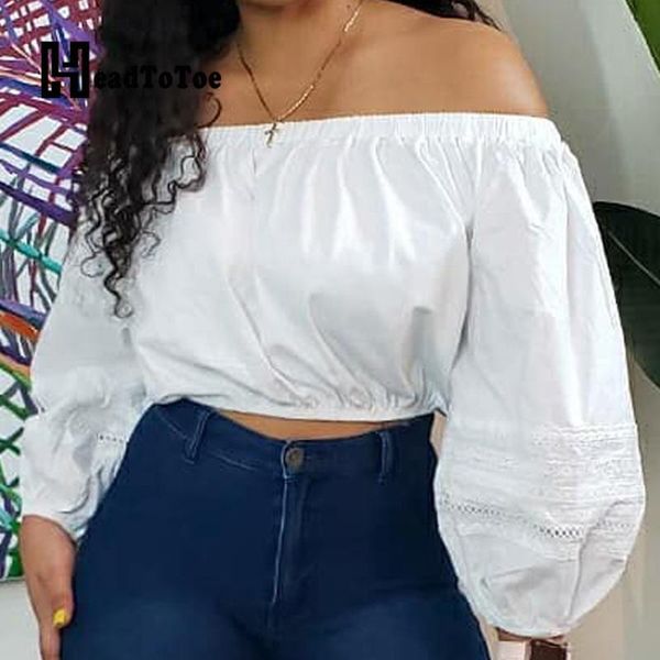 women's blouses & shirts solid lantern long sleeve slash neck blouse women casual crop, White
women's blouses & shirts solid lantern long sleeve slash neck blouse women casual crop, White