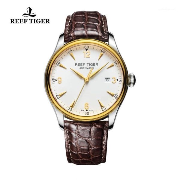 reef tiger/rt dress men watch golden case alligator strap automatic mechanical business relogio masculino wristwatches, Slivery;brown
reef tiger/rt dress men watch golden case alligator strap automatic mechanical business relogio masculino wristwatches, Slivery;brown