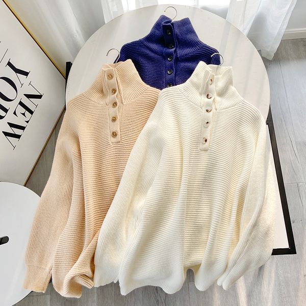 2021 new single-breasted long sweater five button turtleneck knit base pullover fall women nshp, White;black
2021 new single-breasted long sweater five button turtleneck knit base pullover fall women nshp, White;black