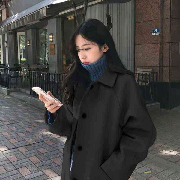 the korean version in autumn and winter is loose thin, over the knee woolen coat, women's middle long college style, Black
the korean version in autumn and winter is loose thin, over the knee woolen coat, women's middle long college style, Black