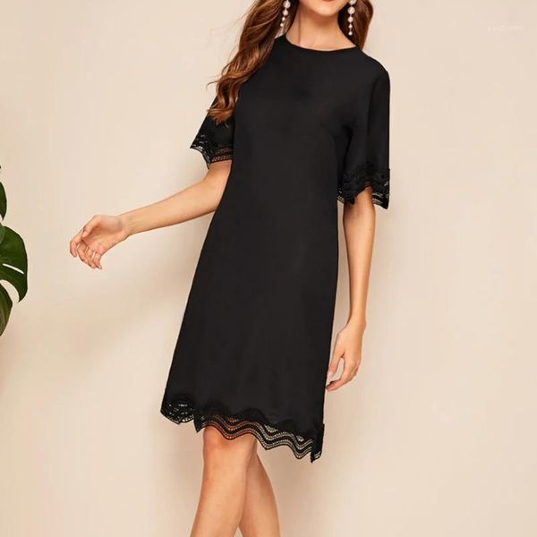 casual dresses fashion spring 2021 ladies short sleeve lace solid color dress women o-neck beach pure knee, Black;gray
casual dresses fashion spring 2021 ladies short sleeve lace solid color dress women o-neck beach pure knee, Black;gray