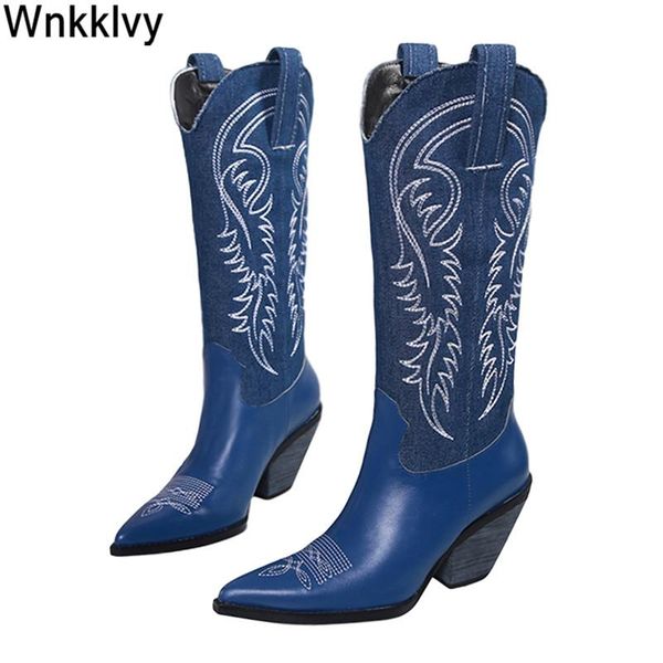 boots women mid calf autumn pointed toe genuine leather denim embroidery chunky high heel shoes western cowboy long booties, Black
boots women mid calf autumn pointed toe genuine leather denim embroidery chunky high heel shoes western cowboy long booties, Black