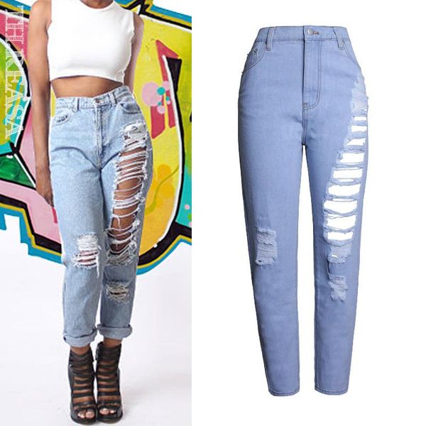women's jeans high-quality ripped denim loose straight pants cropped high waist, Blue
women's jeans high-quality ripped denim loose straight pants cropped high waist, Blue