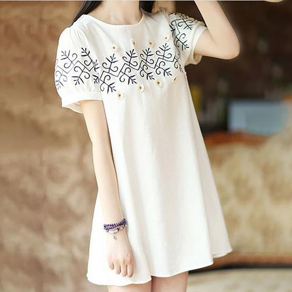 women's swimwear women white mini dress embroidery ethnic style sundress fashion casual short sleeve o-neck flower beach cover-up, White;black
women's swimwear women white mini dress embroidery ethnic style sundress fashion casual short sleeve o-neck flower beach cover-up, White;black