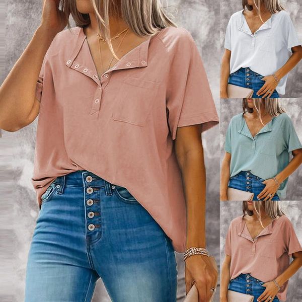 women's t-shirt fashion women casual solid color short sleeve o-neck buttons oversize female clothing, White
women's t-shirt fashion women casual solid color short sleeve o-neck buttons oversize female clothing, White