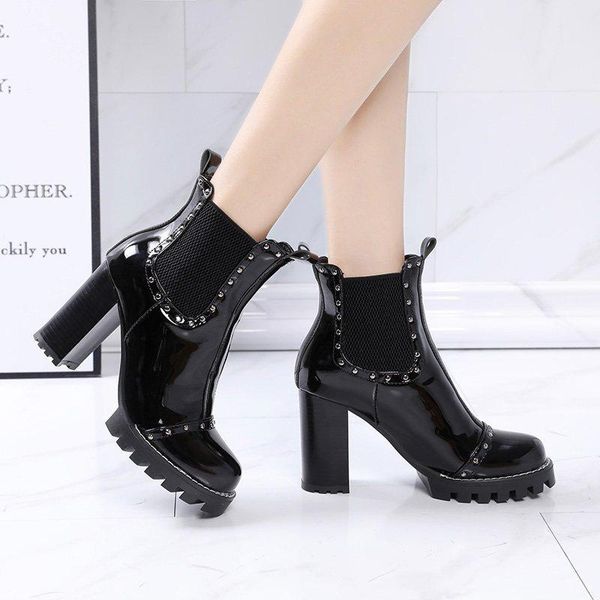 boots round toe lace up zip ladies short botas drop leather thick high heels shoes woman autumn ankle for women patent, Black
boots round toe lace up zip ladies short botas drop leather thick high heels shoes woman autumn ankle for women patent, Black
