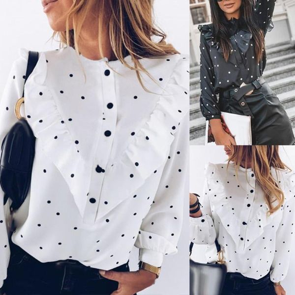 office lady polka dot print long sleeve blouse cuff tied buttons ruffled shirt long sleeve turn-down collar blouse work shirt, White
office lady polka dot print long sleeve blouse cuff tied buttons ruffled shirt long sleeve turn-down collar blouse work shirt, White
