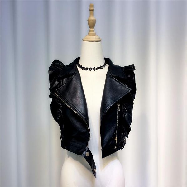 pu leather short women jackets solid zipper turn-down collar puff sleeved empired lady outwear coats, Black;brown
pu leather short women jackets solid zipper turn-down collar puff sleeved empired lady outwear coats, Black;brown