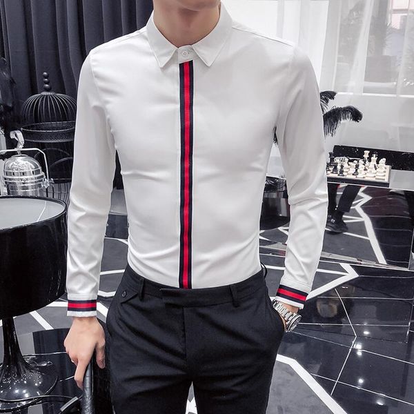 black red striped shirt men 2019 autumn korean slim stripe decoration solid color shirt men long sleeve social club party1, White;black
black red striped shirt men 2019 autumn korean slim stripe decoration solid color shirt men long sleeve social club party1, White;black