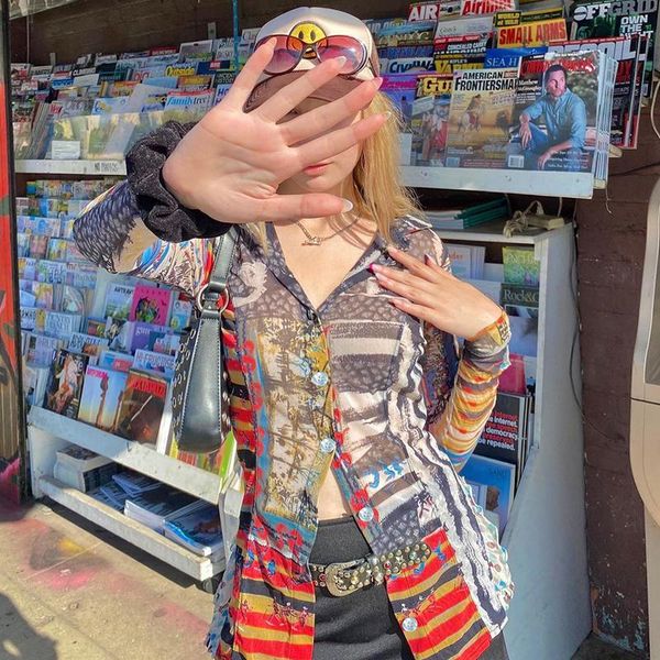 women's t-shirt sweetown patchwork print y2k t-shirts woman techwear button up turn down collar mesh long sleeve vintage e girl tee au, White
women's t-shirt sweetown patchwork print y2k t-shirts woman techwear button up turn down collar mesh long sleeve vintage e girl tee au, White