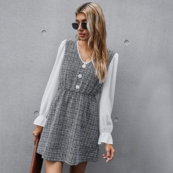 casual dresses 2021 autumn splicing high waist french dress long sleeve v-neck knee-length for women holiday, Black;gray
casual dresses 2021 autumn splicing high waist french dress long sleeve v-neck knee-length for women holiday, Black;gray