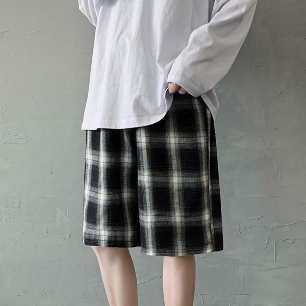 men's shorts summer cotton plaid fashion retro casual men streetwear korean loose elastic waist straight mens, White;black
men's shorts summer cotton plaid fashion retro casual men streetwear korean loose elastic waist straight mens, White;black