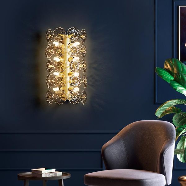 wall lamp led luxury copper living room bedroom background bedside creative villa study aisle crystal sconce