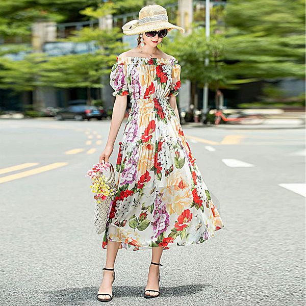 long dress 2021 summer new women's party elegant flower print silk elastic band off shoulder dresses dvgp, Black;gray
long dress 2021 summer new women's party elegant flower print silk elastic band off shoulder dresses dvgp, Black;gray