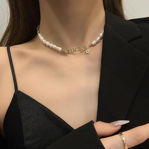 chokers 2021 korean fashion pearl chain choker necklace lucky letter star designer luxury collar for women girls clavicle, Golden;silver
chokers 2021 korean fashion pearl chain choker necklace lucky letter star designer luxury collar for women girls clavicle, Golden;silver
