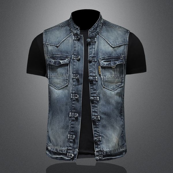chinese style mens denim vest vintage casual slim sleeveless jean jacket retro button design spring summer waistcaot, Black;white
chinese style mens denim vest vintage casual slim sleeveless jean jacket retro button design spring summer waistcaot, Black;white