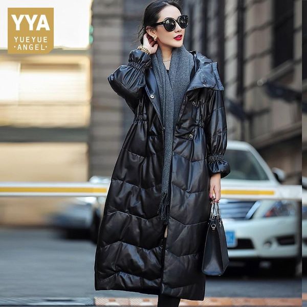 women's leather & faux casual real down coat women luxury office long hooded slim overcoat winter elegant natural sheepskin jacket fema, Black
women's leather & faux casual real down coat women luxury office long hooded slim overcoat winter elegant natural sheepskin jacket fema, Black