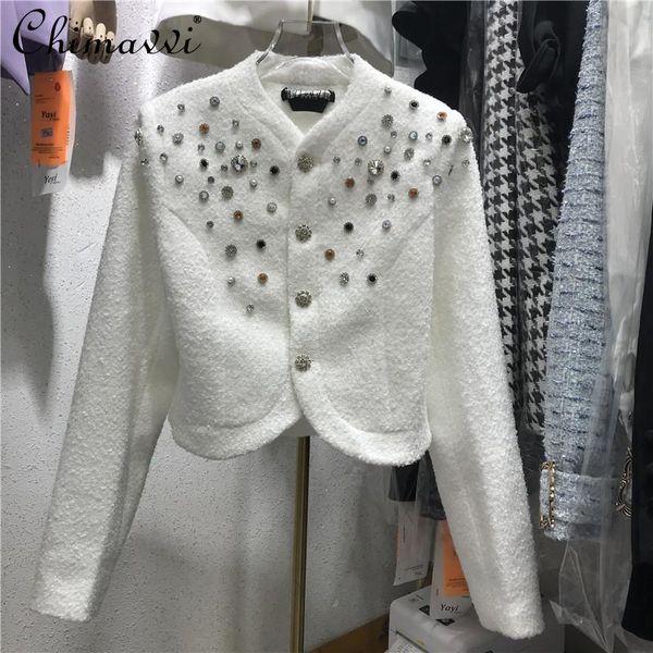 women's jackets autumn clothing women beads rhinestones small coat button loose short tweed cardigan top, Black;brown
women's jackets autumn clothing women beads rhinestones small coat button loose short tweed cardigan top, Black;brown