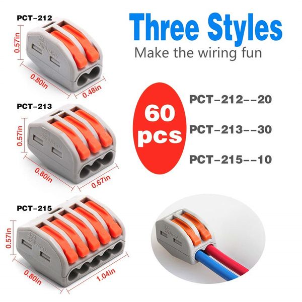 60 pcs/box wire connector 2 3 5 port lever-nut conductor pct-212/pct-213/pct-215 fast terminal block electricos splitter jk2102kd
60 pcs/box wire connector 2 3 5 port lever-nut conductor pct-212/pct-213/pct-215 fast terminal block electricos splitter jk2102kd