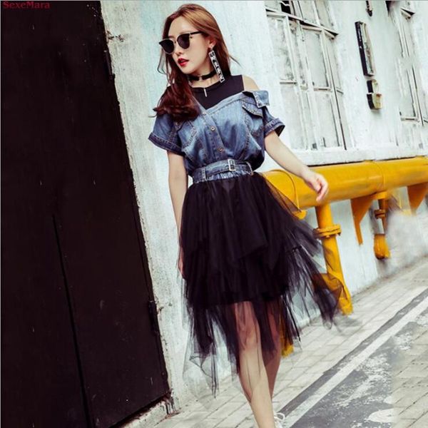 casual dresses 2021 summer short - sleeved denim stitching strapless mesh puff dress, Black;gray
casual dresses 2021 summer short - sleeved denim stitching strapless mesh puff dress, Black;gray