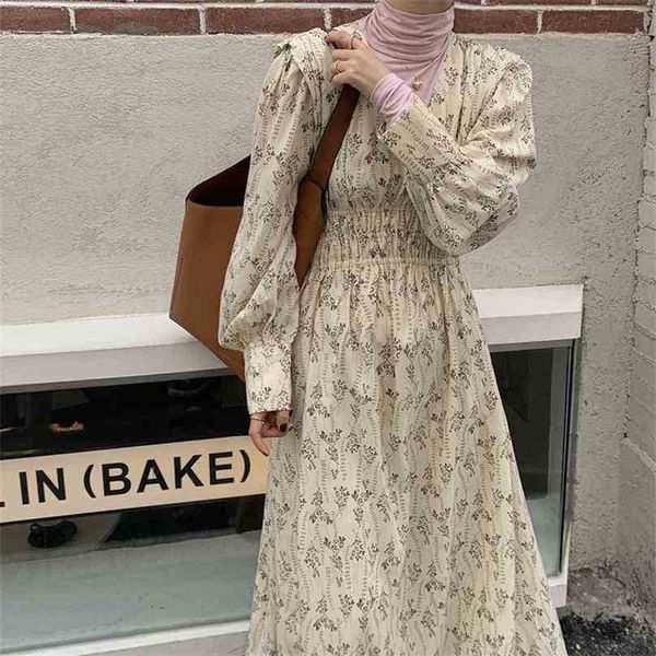 women french retro dress v-neck floral printing gentle elegant long chic female high waist fashion clothe 210525, Black;gray 
women french retro dress v-neck floral printing gentle elegant long chic female high waist fashion clothe 210525, Black;gray