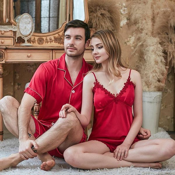 men's sleepwear 2021 spring summer est simulation silk couple pajamas v-neck sling with shorts suits set modern leisure home clothing, Black;brown
men's sleepwear 2021 spring summer est simulation silk couple pajamas v-neck sling with shorts suits set modern leisure home clothing, Black;brown