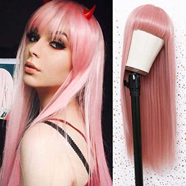 light pink long synthetic straight wig with bangs wigs for women heat resistant fiber cosplay costume wigs party daily wigfactory direct, Black
light pink long synthetic straight wig with bangs wigs for women heat resistant fiber cosplay costume wigs party daily wigfactory direct, Black