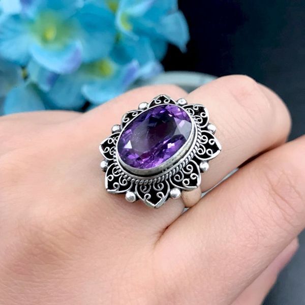 2021 new natural amethyst handmade real pure s925 sier woman ring simple retro jewelry for women birthday gift s8bc, Silver
2021 new natural amethyst handmade real pure s925 sier woman ring simple retro jewelry for women birthday gift s8bc, Silver