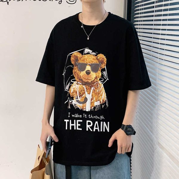 men's short sleeve t-shirt summer fashion round neck half sleeve t-shirt loose teddy bear cartoon print half sleeve top, White;black
men's short sleeve t-shirt summer fashion round neck half sleeve t-shirt loose teddy bear cartoon print half sleeve top, White;black